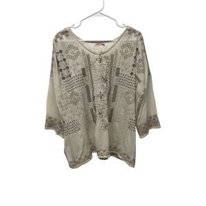 Johnny Was Celeste Blouse Brandy Embroidered top neutral size XL